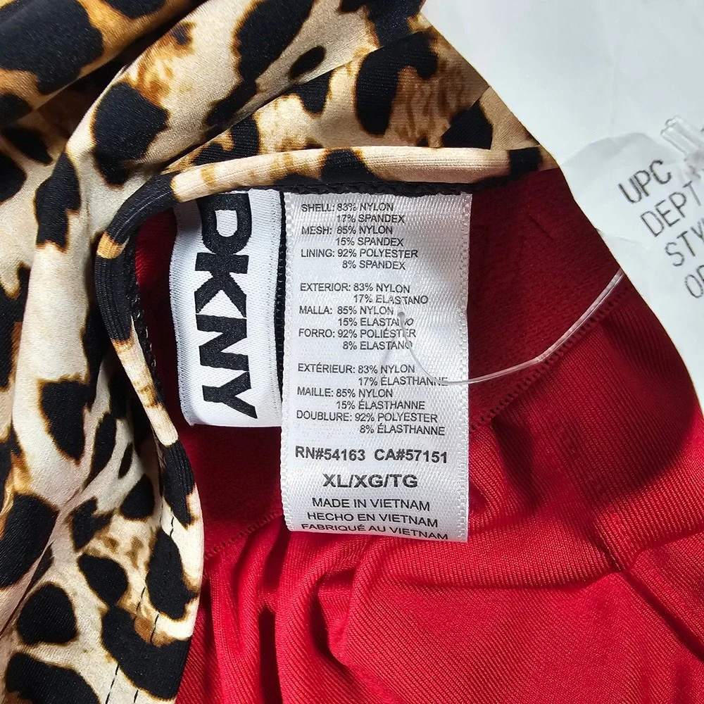 DKNY Leopard Print One Piece Swimsuit Womens Tiered Ruffle Brown XL - Picture 5 of 5